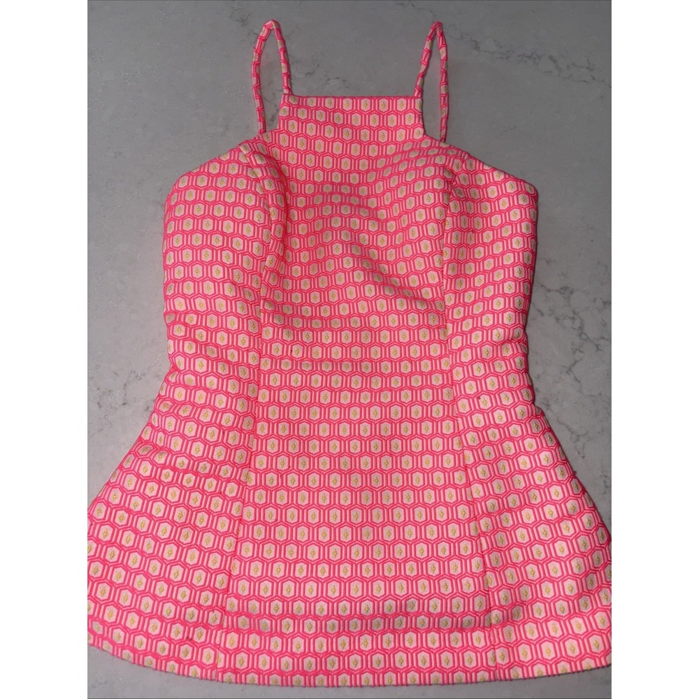 Lilly Pulitzer Pink Costello Cut Strappy Hotty Pink Yellow Halter Top Womens 00